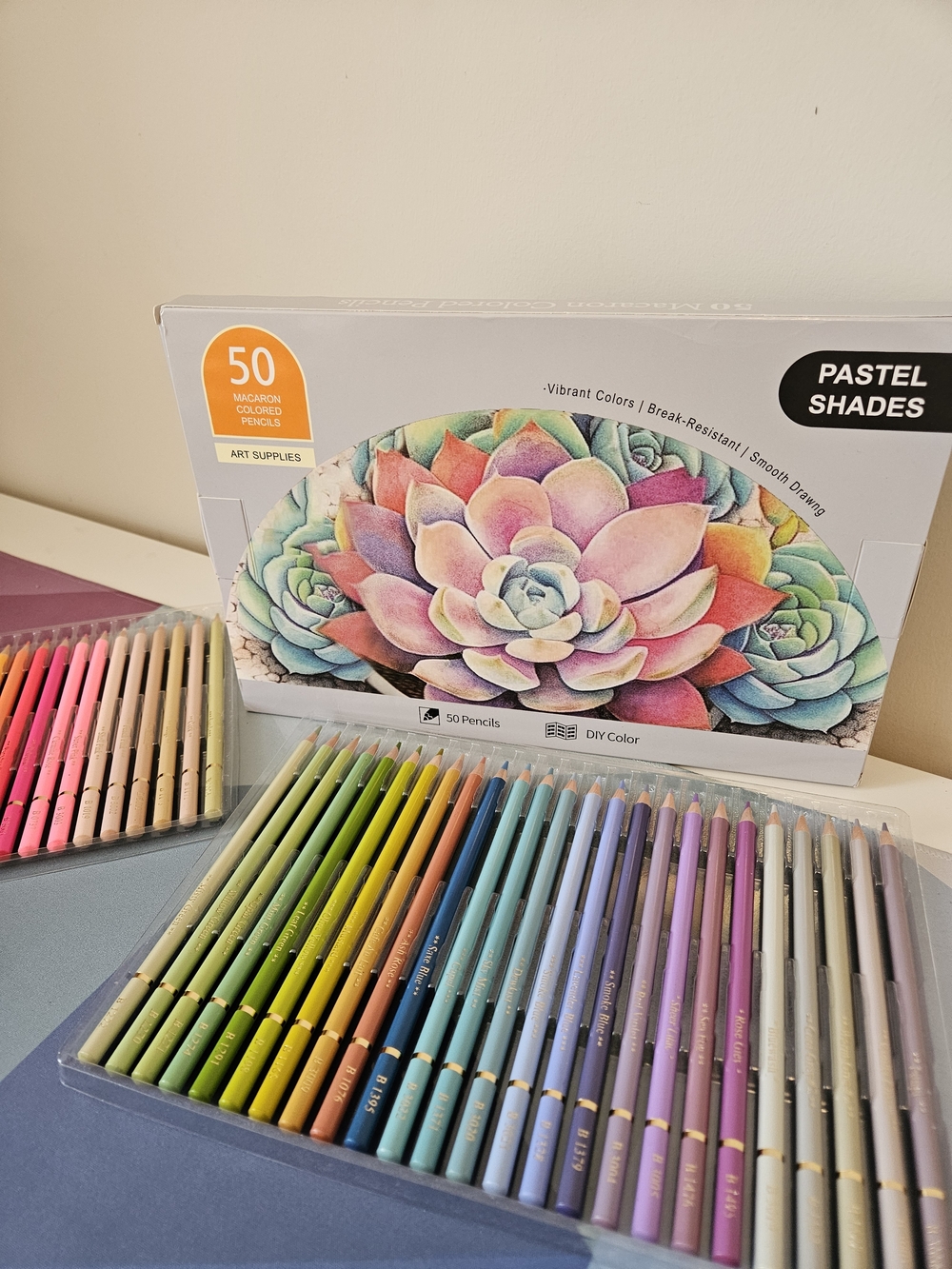 50 Macaron Colored Pencils – Pastel Shades – Numbered Set